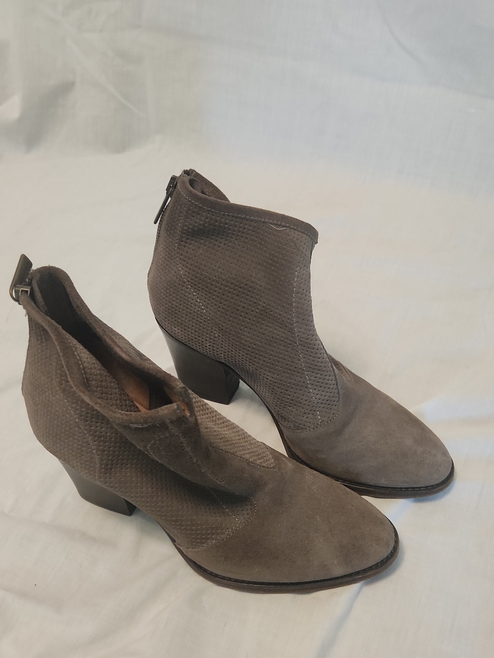Aquatalia Taupe Suede Ankle Booties with Back Zip